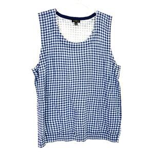 Talbots Blue & White Gingham Knit Tank Top Cotton Rayon Womens Large